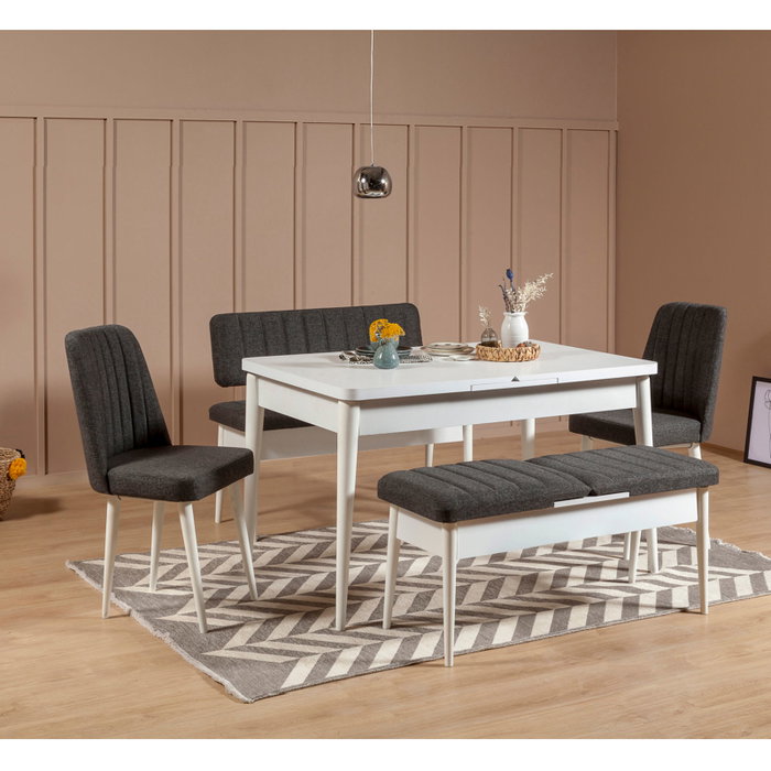 Hanah Home Banco Vina Anthracite, Blanco, 110x40x48 cm, Tablero Partículas Melamina y Lino